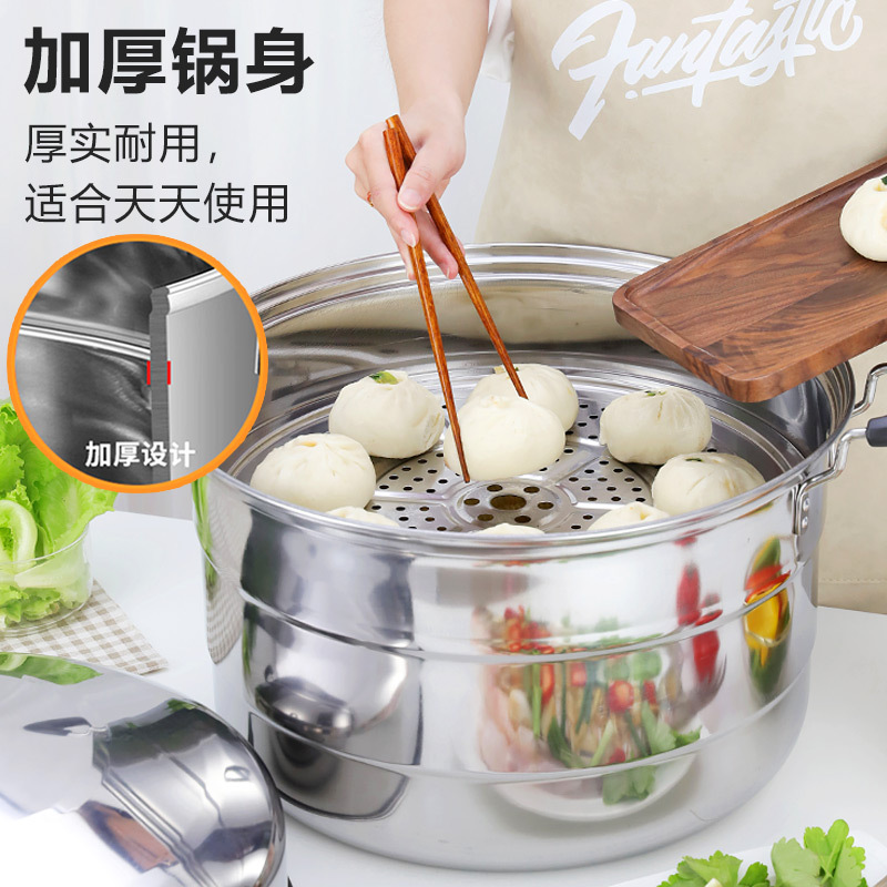 WBZ7特大號不鏽鋼蒸鍋超大容量三層雙層大鍋酒店食堂家用大口湯鍋