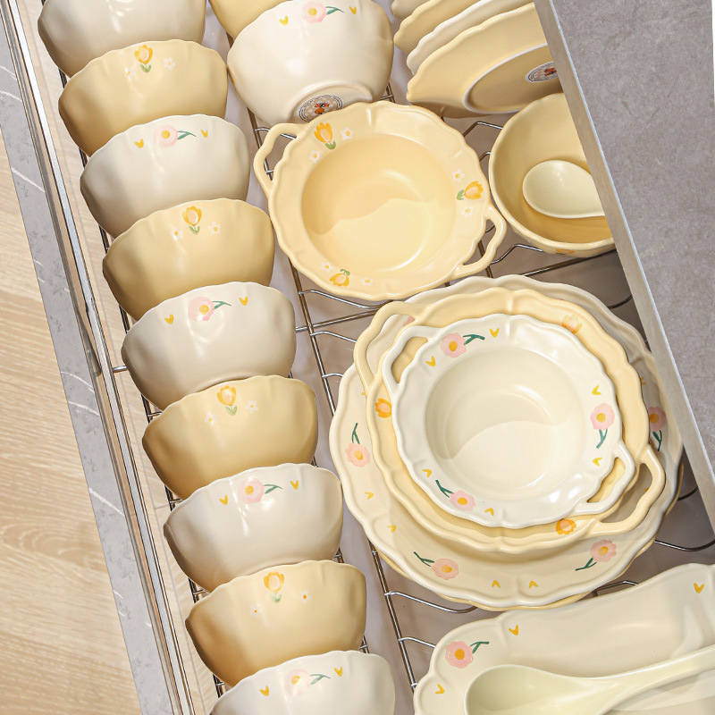 Cream Style Dishes and Dish suit 2023 New Style Fresh and High-grade Light Luxury Dishes and Dish Dishes and Dish Single Combination Tableware