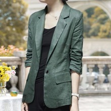 棉麻小西服外套春夏薄款亚麻七分袖女士大码休闲职业西装