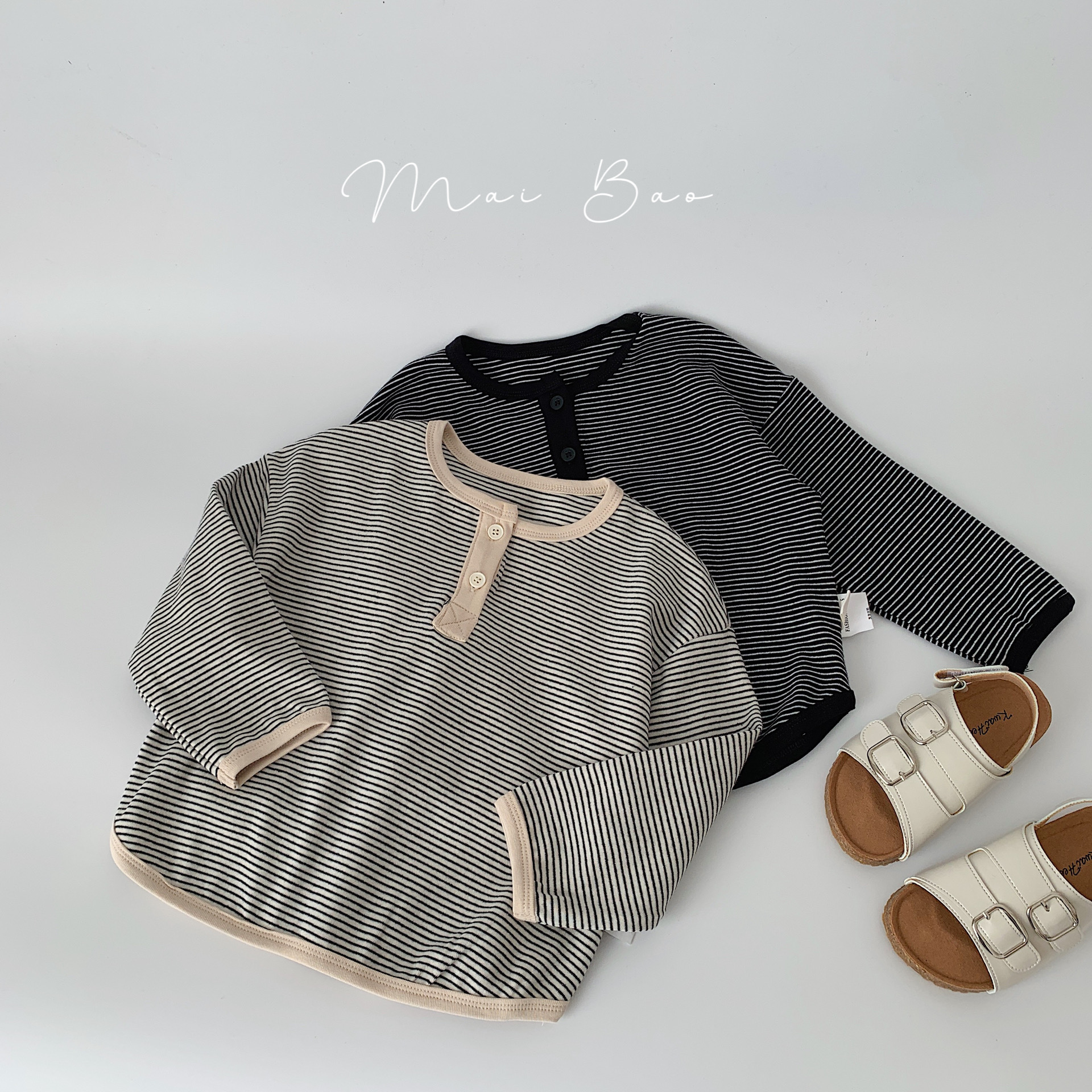 Maibao DE LOS NIÑOS casual largo T2024 primavera nuevo Nantong rayas split camiseta simple Top moda