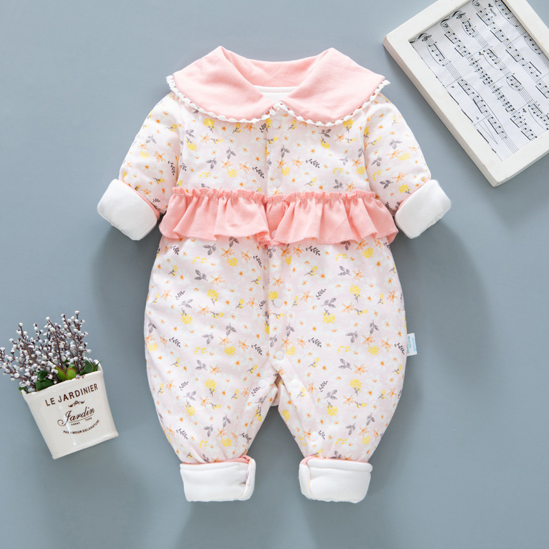 Estilo occidental bebé niñas mono acolchado Otoño e Invierno ropa de bebé recién nacido algodón mameluco fino algodón invierno