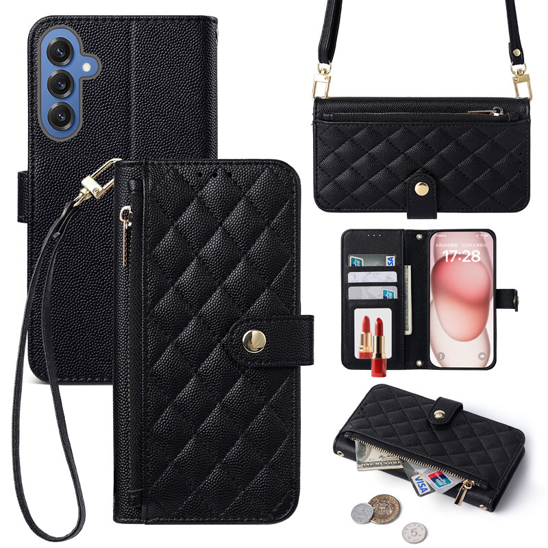 Suitable for Cross-Border Samsung S26 Zipper Bag, Galaxy S25 Crossbody Bag, S24 Small Chanel-Style Card-Insert Korean-Style Phone Case