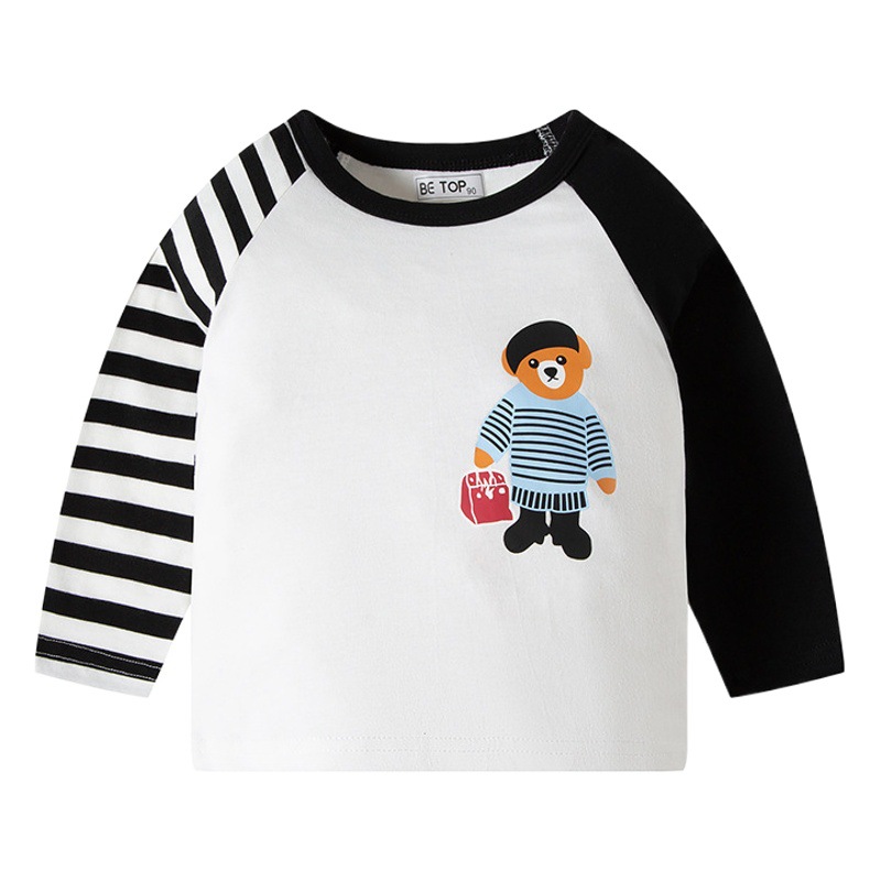 2025 nueva camiseta de manga larga para niños con dibujos de oso para niños, camisa de fondo con cuello redondo de algodón puro, ropa para niños, envío directo