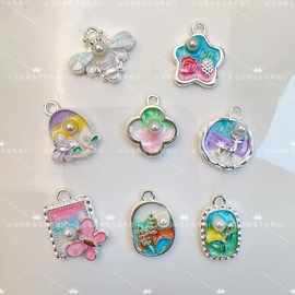 莫奈花园油画吊坠花蝴蝶麦穗仿珍珠DIY串珠手链项链合金滴油耳环