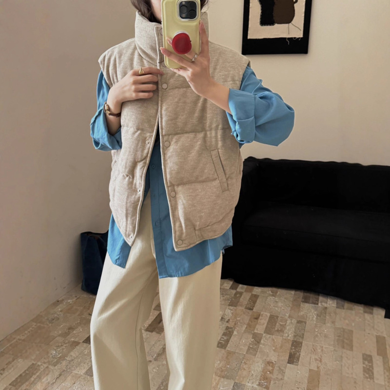 Korean Style Thickened Knitted down Vest Women's Stand-Up Collar Outer Vest Casual Versatile Warm Jacket Vest