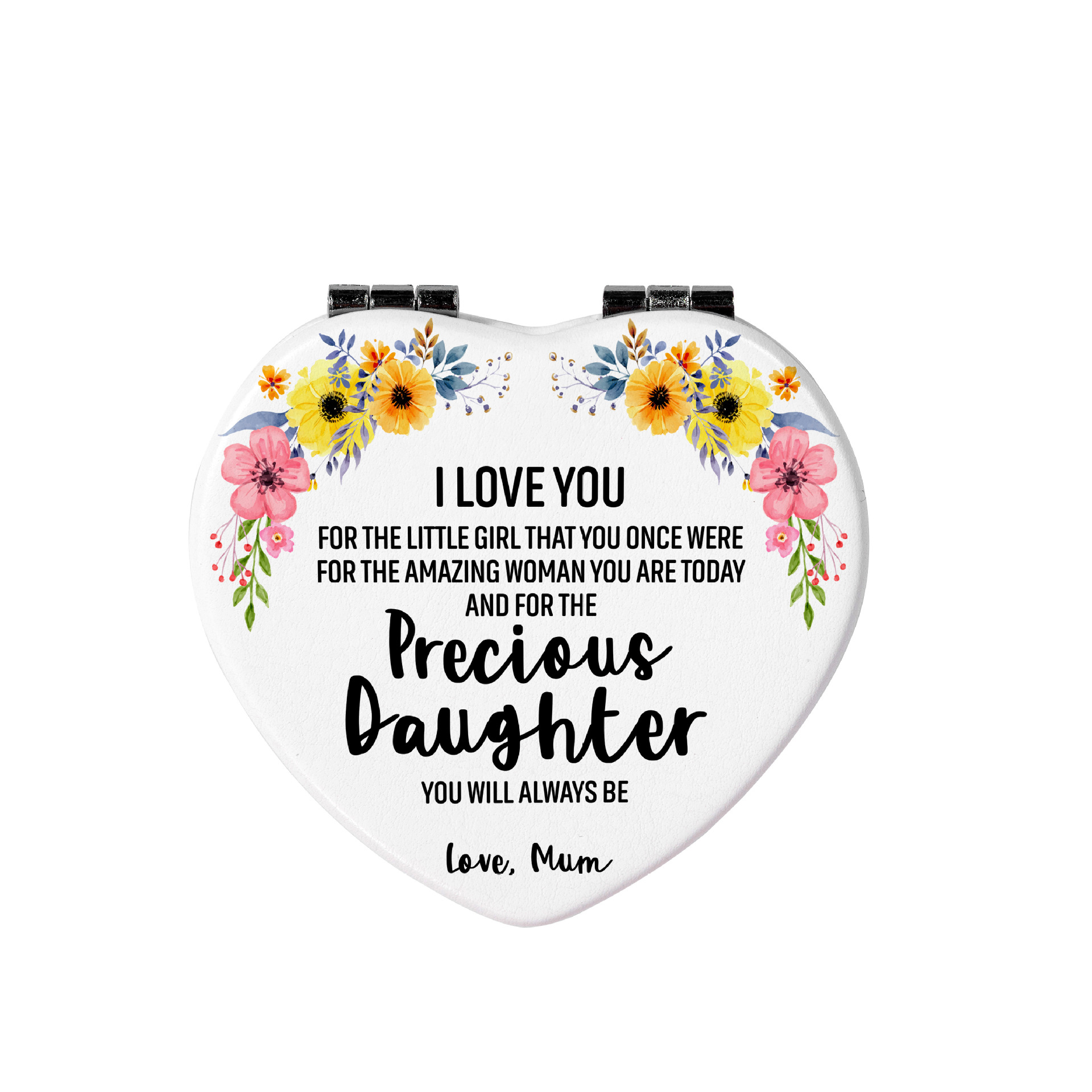 Espejo portátil con funda de PU en forma de corazón, estilo ins