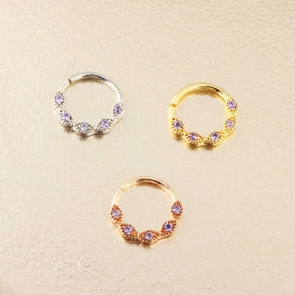 Fashion Round Copper Inlay Artificial Gemstones Nose Ring 1 Piece