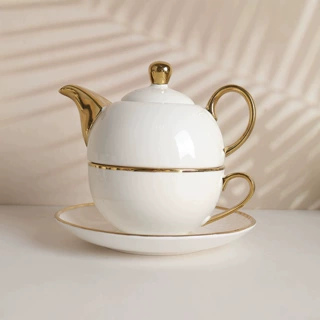 厂家批发陶瓷茶具套装 单人纯色子母壶金边骨瓷花茶壶礼品茶具