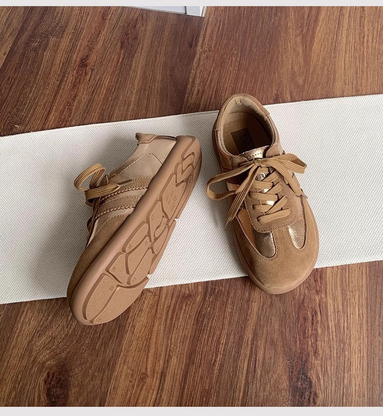 Scarpe da ginnastica tedesche retrò in pelle opaca color oro da donna, suola morbida, scarpe sportive casual, abbinate ai colori, con lacci, scarpe Forrest Gump_voghion.com