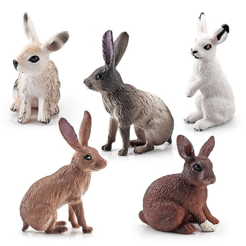 Simulated forest animal rabbit model mini farm pasture static hare five-piece set desktop decoration ornaments