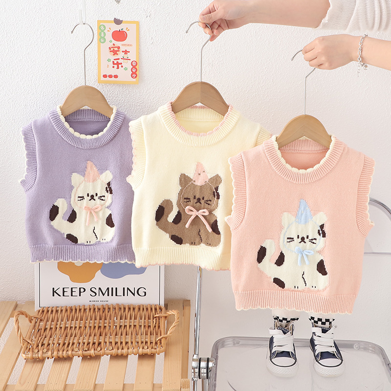 Children's Wear Children's Knitted Vest Spring and Autumn New Korean Style Children's Spring Wear Girls' Baby Sweater Vest for Outer Wear