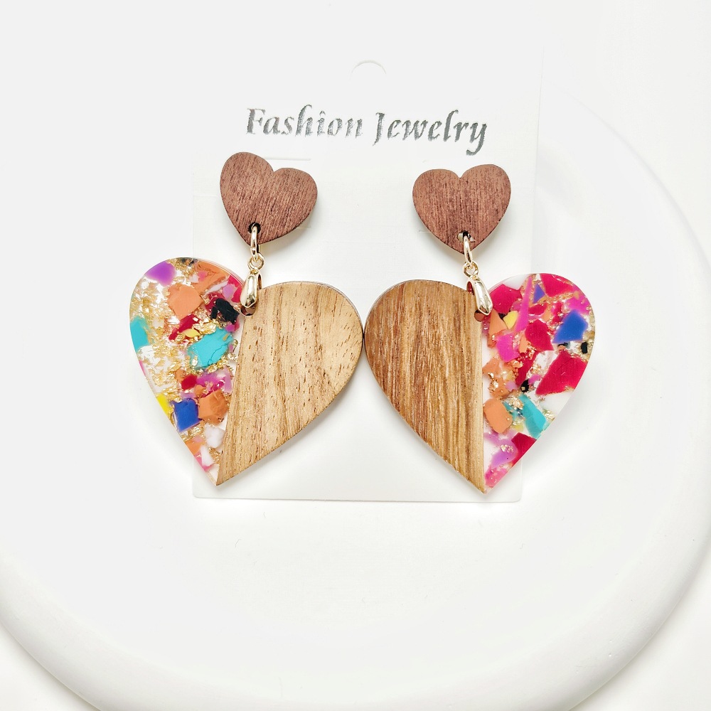 12g Weight Steel needle Ear Needle Material Drop Earrings Classification 1 Pair Quantity Holiday, Daily Occasion Acrylic, Wood, Resin Material Heart Shape Pattern Women's Gender Stoving Varnish Design Casual, Simple Style Style 1 Pair Casual Simple Style Heart Shape Stoving Varnish Arylic Wood Resin Drop Earrings 4