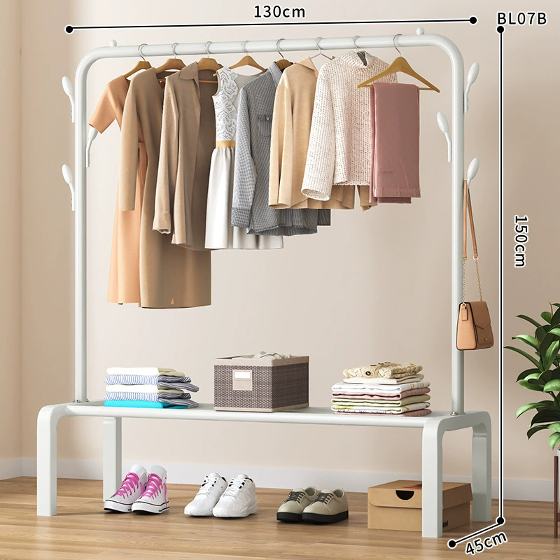 Simple indoor drying rack with double-row, adjustable height and wheels, space-saving hanger stand