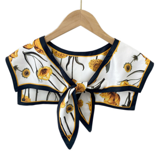 Shawl silk scarf for women in spring, autumn and summer office air-conditioned room shoulder and neck new style decorative knotted fake collar scarf