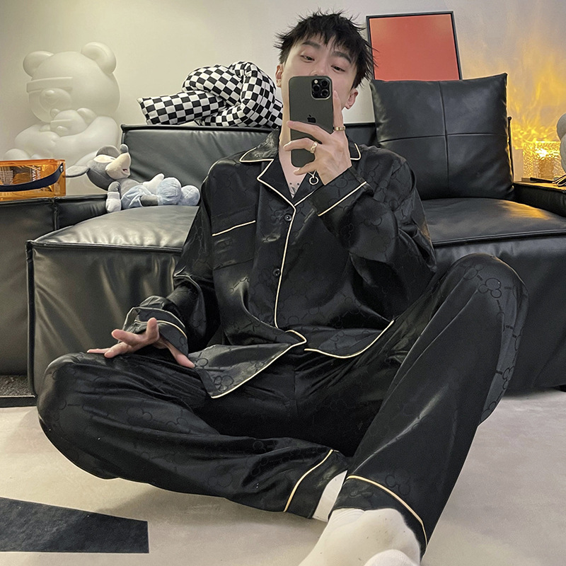 2025 pijamas nuevos para hombre, primavera y otoño, manga larga, seda helada, talla grande, conjunto de dos piezas, ropa fina de seda para el hogar de verano