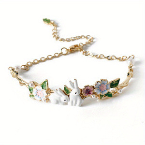 Easter Charming Rabbit and Floral Charm Bracelet, Fresh and Trendy Ins-Style, Girly and Cute Rabbit Flower Bracelet
