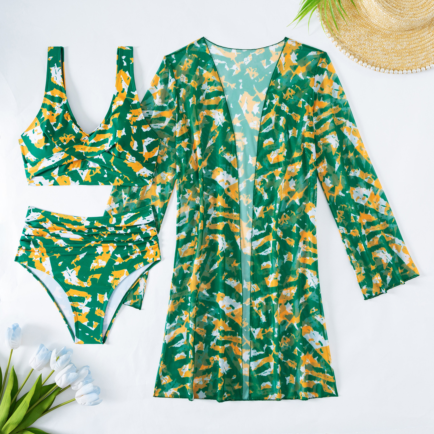Femmes Élégant Femme Impression Ensemble De 3 Pièces Bikinis Vête De Maillot De Bain display picture 42