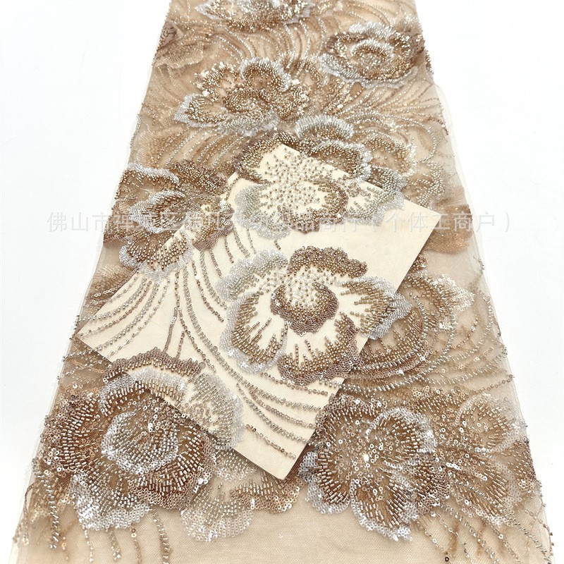 Comercio exterior transfronterizo al por mayor encaje perlas bordadas ropa de mujer vestido de boda europeo y americano cena de moda diseñador de tela