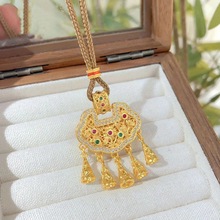 沙金饰品古法点钻花枝璎珞锁包吊坠项链女轻奢高级感平安锁毛衣链