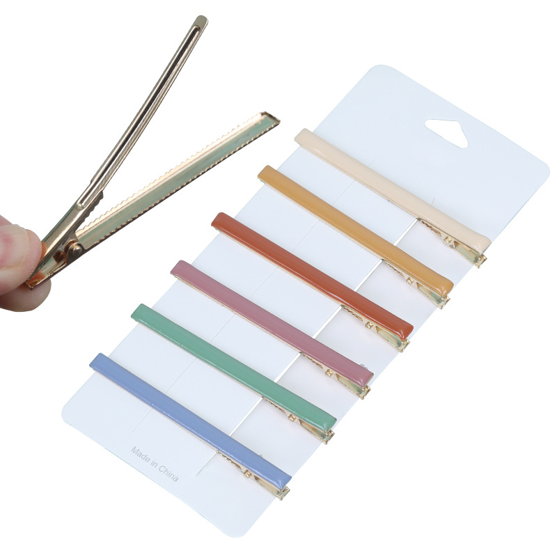 Korean-style minimalist 8cm drip oil metal square slender duckbill clip colorful one-piece hair clip for women DIY wholesale