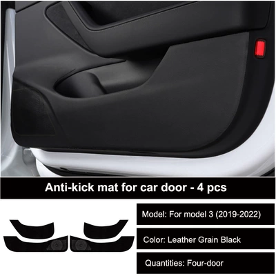 Suitable for Tesla Model3/Y modified car door anti-kick pad door panel carbon fiber interior decoration protection protective patch accessories (Other Automotive Interior Supplies) - 2019-2022-model-3-door-leather-black