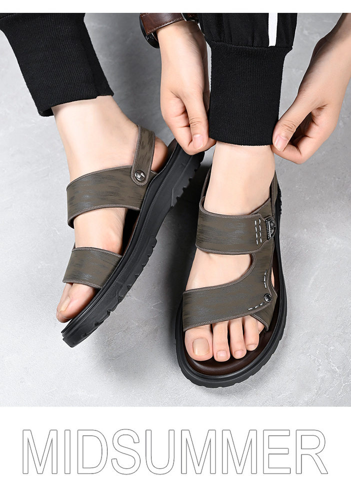Dép sandal nam quai ngang hở ngón đế dày lót cao su mềm, đi ngoài trời và đi biển — QS991 màu kaki, QS991 màu đen chi tiết 16