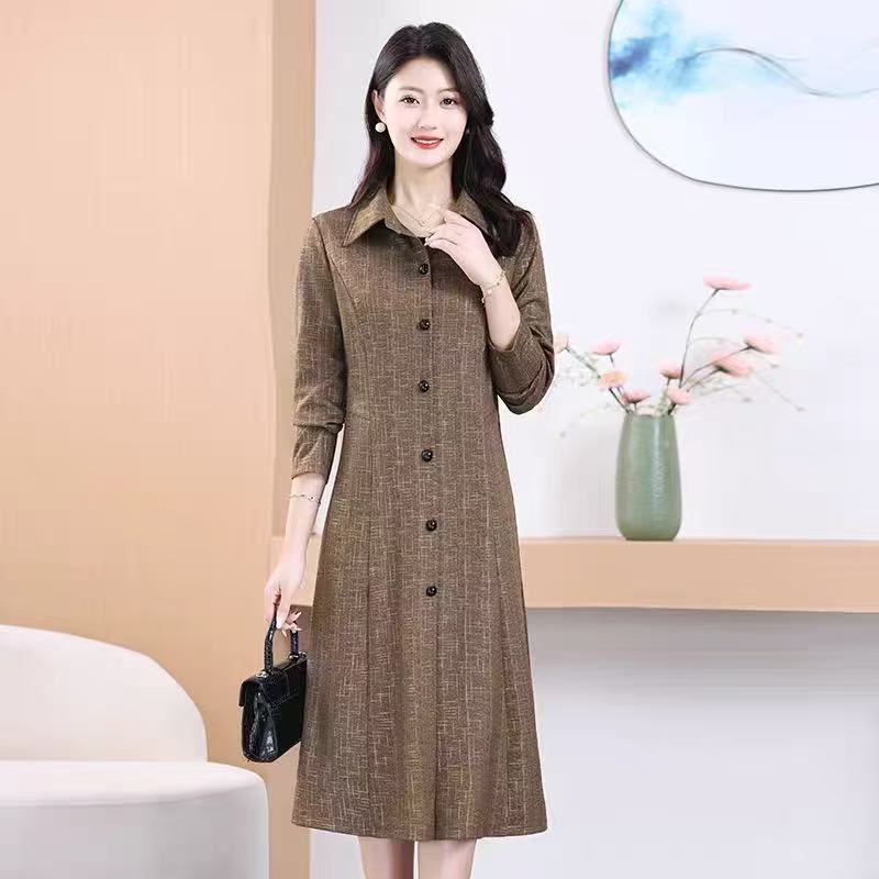 2025春秋季外套女妈妈装大码显瘦风衣POLO领单排扣中长款上衣|undefined
