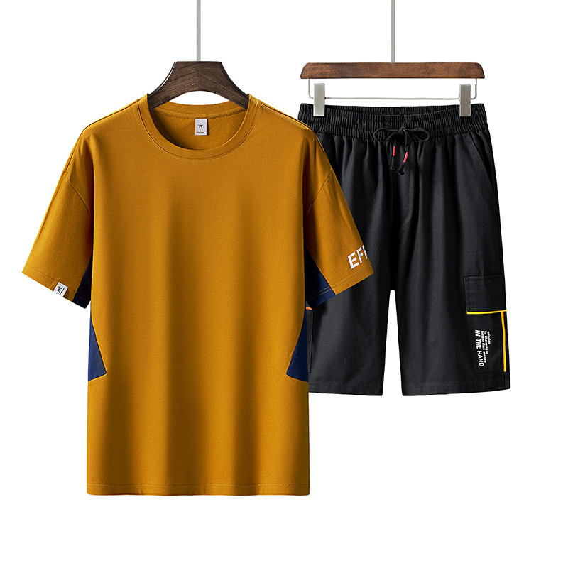 Set de marcas de moda en pantalones de trabajo delgados de cinco puntos, ropa deportiva casual para hombres, set de verano de dos piezas