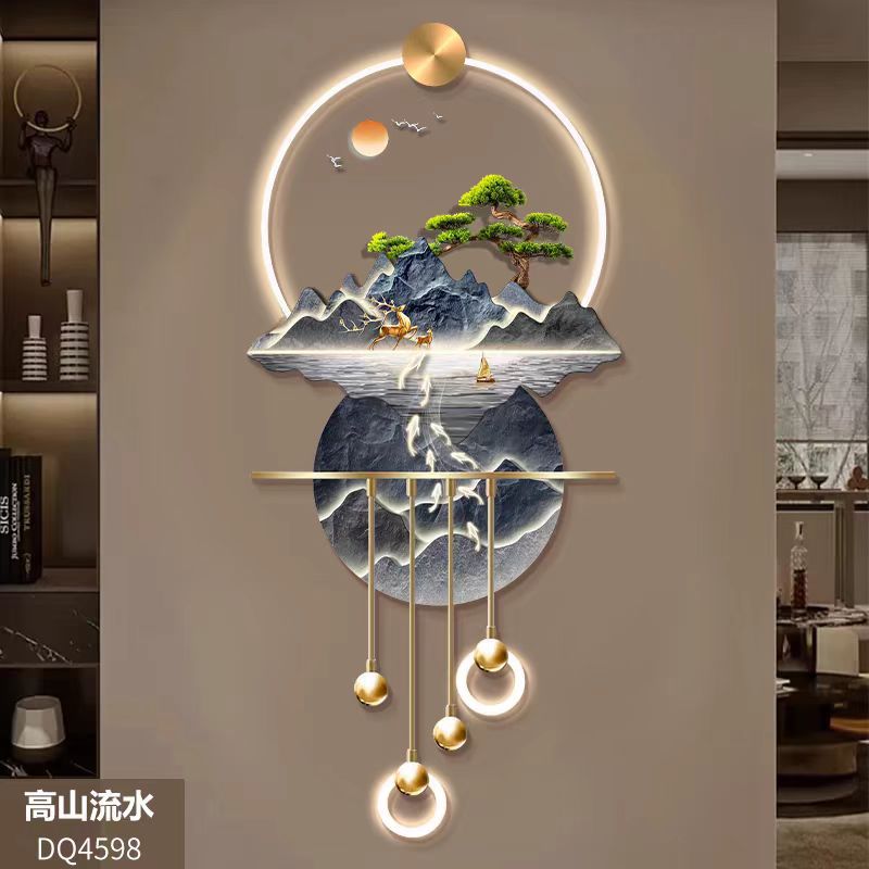 Pintura decorativa de entrada de agua de montaña de alto grado paisaje estereoscópico LED lámpara de pared nueva pintura colgante de pasillo de estilo chino