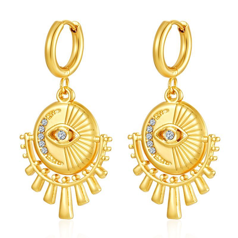 Pendientes colgantes de moda transfronteriza europea y americana, aretes redondos de acero inoxidable de todo fósforo, pendientes simples para mujer de 18K chapados al por mayor