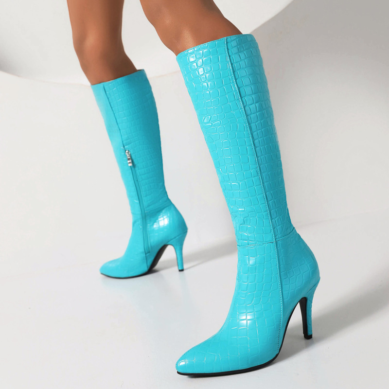 Cross-Border Export 40-48 Large Size European and American Style Women's Boots Amazon Independent Station Embossed Stiletto High Boots