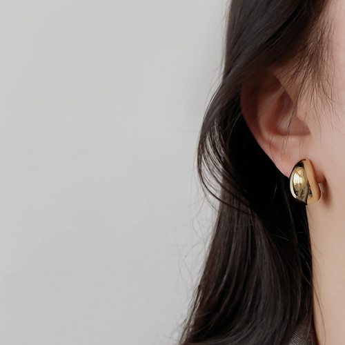 Niche high-end ear clips for women, cold style metal drop earrings, simple temperament, no piercing earrings, trendy European and American style