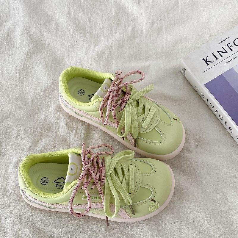 袋鼠青苹果芒果头德训鞋女2025新款夏季透气厚底板鞋休闲运动鞋