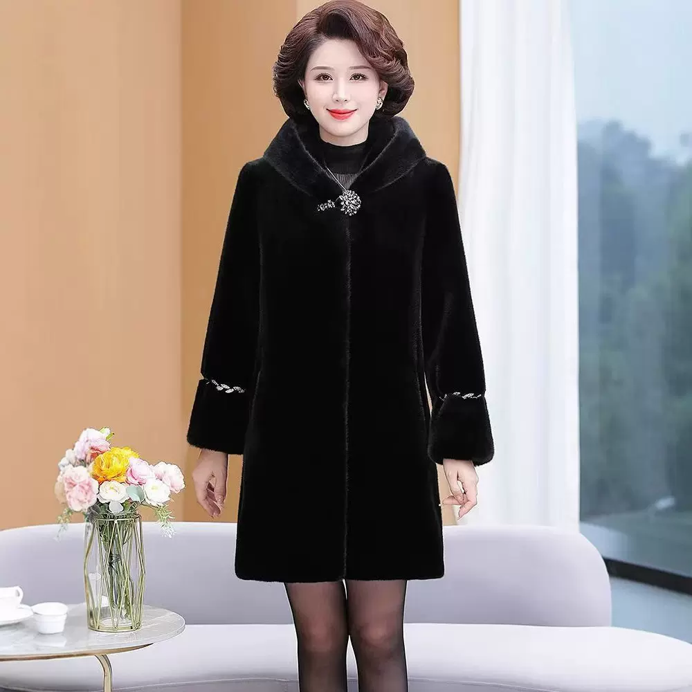 貂毛大衣中长款女装冬季仿水貂大衣服洋气妈妈冬装加厚皮草外套女