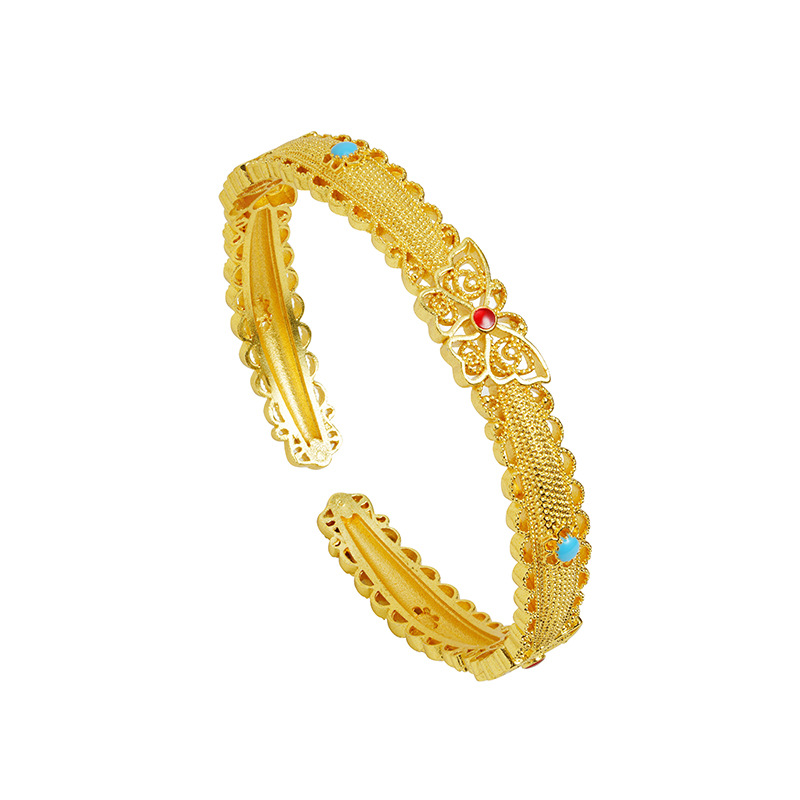 Explosiones vietnamitas arena oro pulsera retro goteo de aceite filamento mariposa pequeña brazalete abierta para mujeres joyas de corte al por mayor