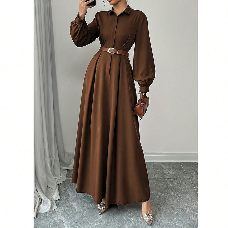2025 European and American Cross-Border Amazon Autum New Fashion Long-Sleeved Long Dress S-Xxl Large Quantity in Stock