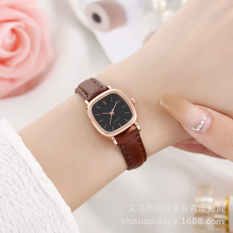 Square watch, dial, retro quartz belt, simple and elegant design, small dial, Korean style