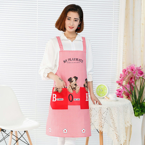 Cotton-polyester apron for adult women, cartoon cute, anti-stain, anti-oil, wear-resistant, kitchen work, strap waist, reverse dress, labor protection
