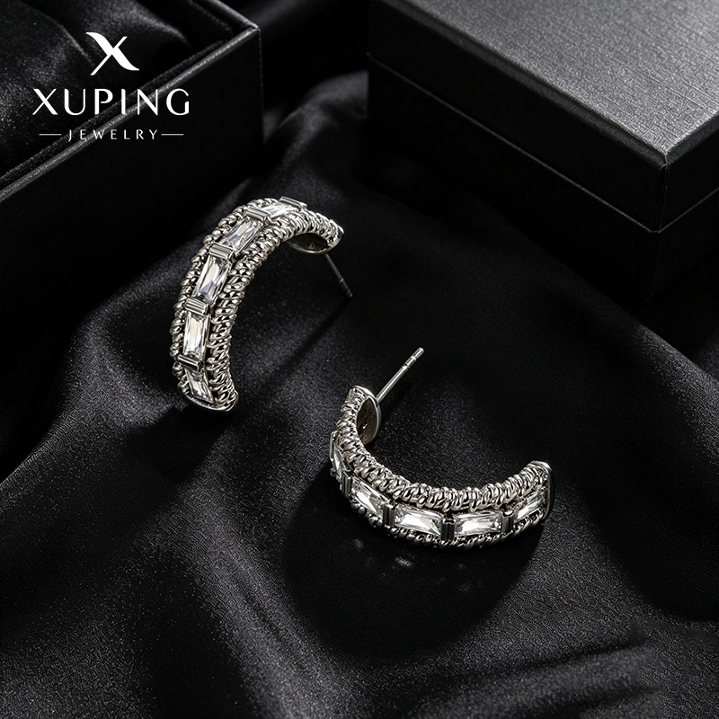 Xuping joyas nuevas gemas artificiales en forma de C pendientes de orejas mujeres lujosas atmósfera europea y americana pendientes de nicho