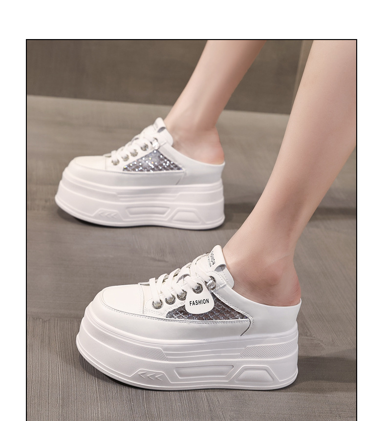 Giày sneaker nữ đế dày tăng chiều cao, cổ thấp dáng lười, mũi tròn bít, phong cách basic trắng đen — màu đen, màu trắng chi tiết 12