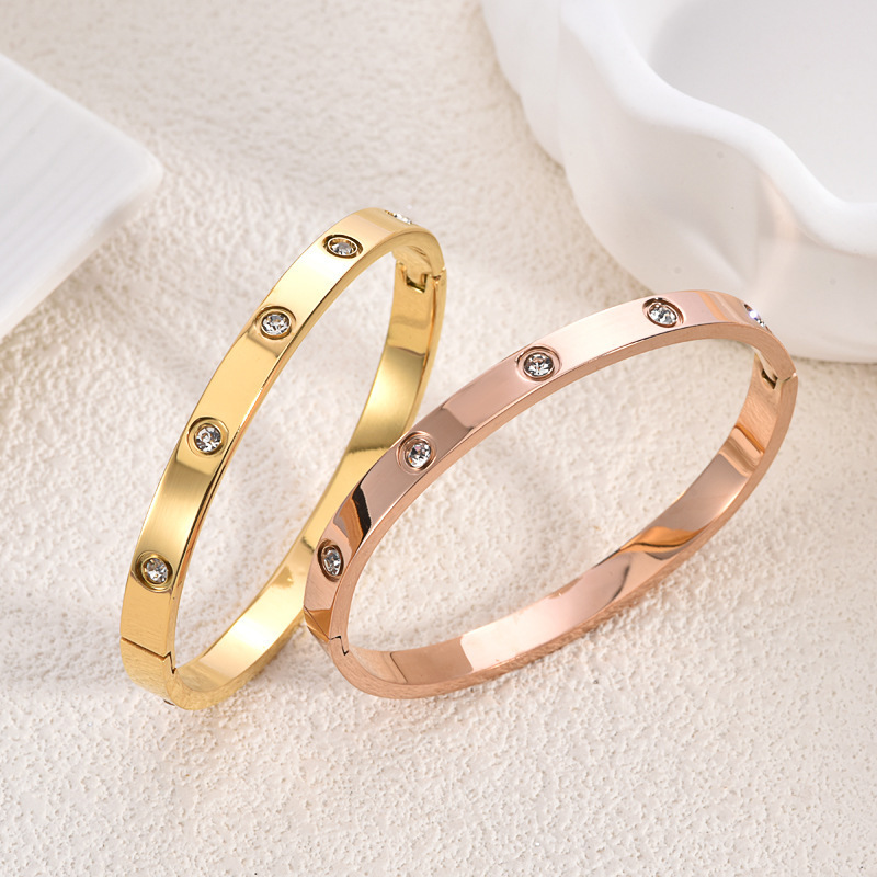 Kajia Couple's Ten-Diamond Titanium Steel Bracelet for Women, Full of Diamonds, Non-Fading Bracelet Jewelry, Rose Gold Light Luxury Bracelet