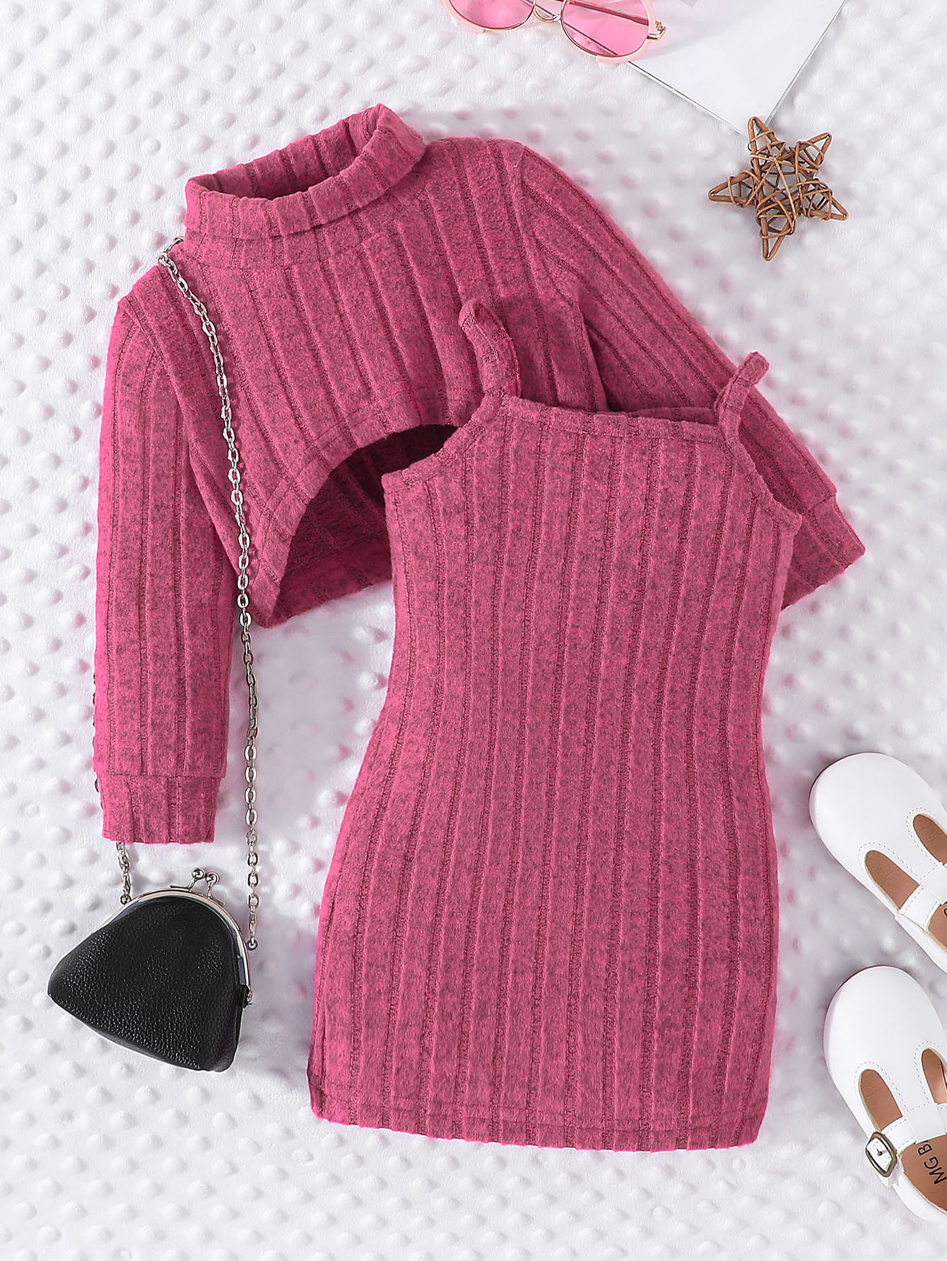 Mädchen Strickoberteil Und Rock Set Langarm Herbst Outfit_voghion.com