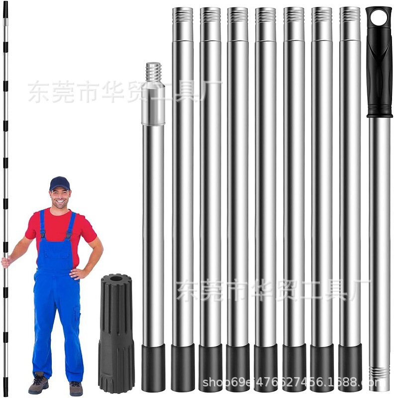 Paint Roller Telescopic Pole 10-Section Stainless Steel Telescopic Pole Broom High Ceiling Window Adjustable Extension Pole