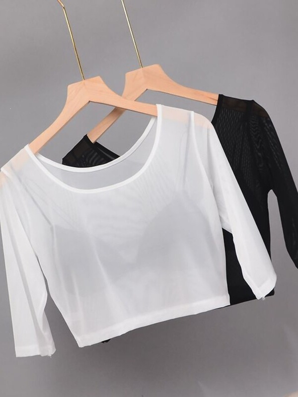 Spring and Summer New Style Women's Lace Mesh Short Top, Round Neck, Half-Sleeve, Half-Length Inner Shirt T-Shirt Spring and Summer New Style Women's Lace Mesh Short Top, Round Neck, Half-Sleeve, Half-Length Inner Shirt T-Shirt