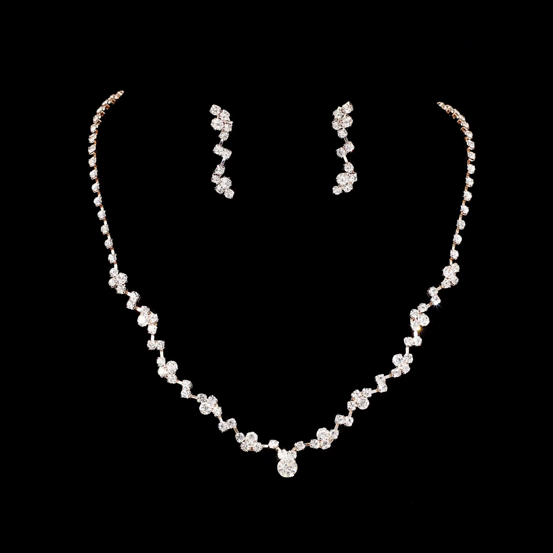 Earrings, necklace, fashionable set, accessory for bride, chain, simple and elegant design, high-quality style, wholesale