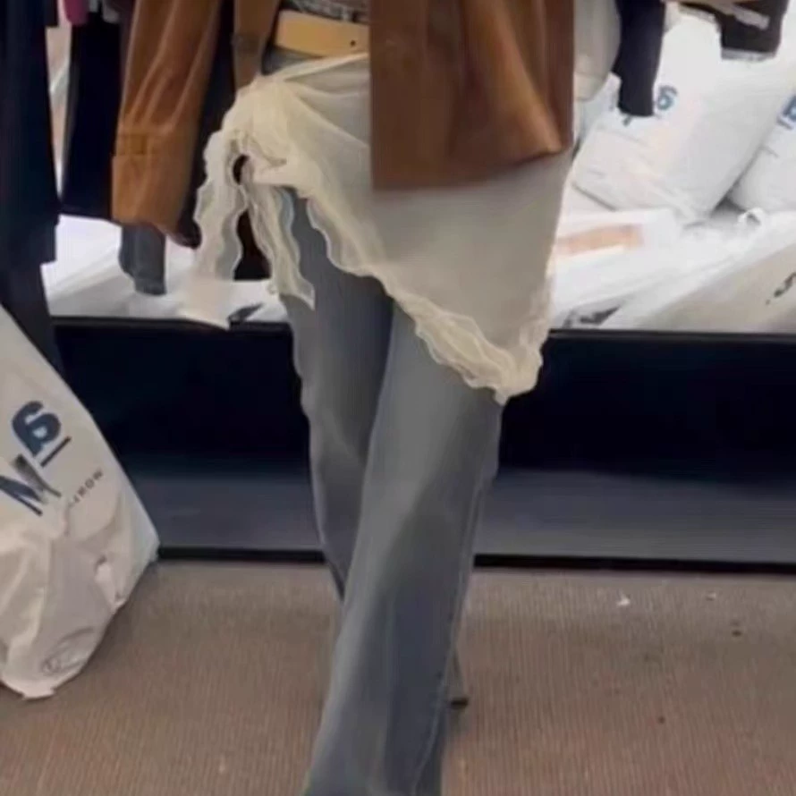 Южная Корея Чистая красная блоггер в том же стиле кружевная пердящая занавеска сложенная фартук с бантом марлевая юбка кружевная сексуальная юбка