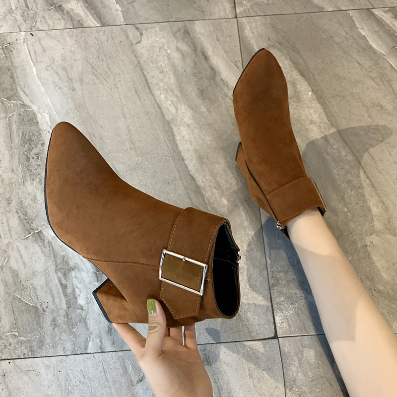 Fashion Large Size Women's Boots 2022 Autumn and Winter New European and American Thick Heel Pointed Toe Zipper Short Boots Women's High Heel Boots Fashion Large Size Women's Boots 2022 Autumn and Winter New European and American Thick Heel Pointed Toe Zipper Short Boots Women's High Heel Boots