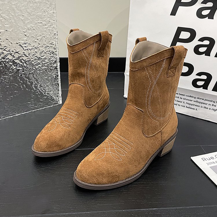 Big size fashion boots female fall and winter new embroidery ethnic style thick heel short boots female_voghion.com