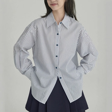 盐系学姐 清新文艺宽松显瘦莱赛尔棉色织条纹衬衫