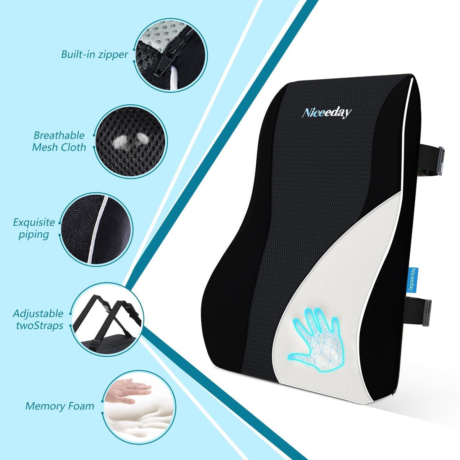 Cross-border memory foam slow rebound car seat gaming chair office seat lumbar support cushion lumbar support office sedentary 3